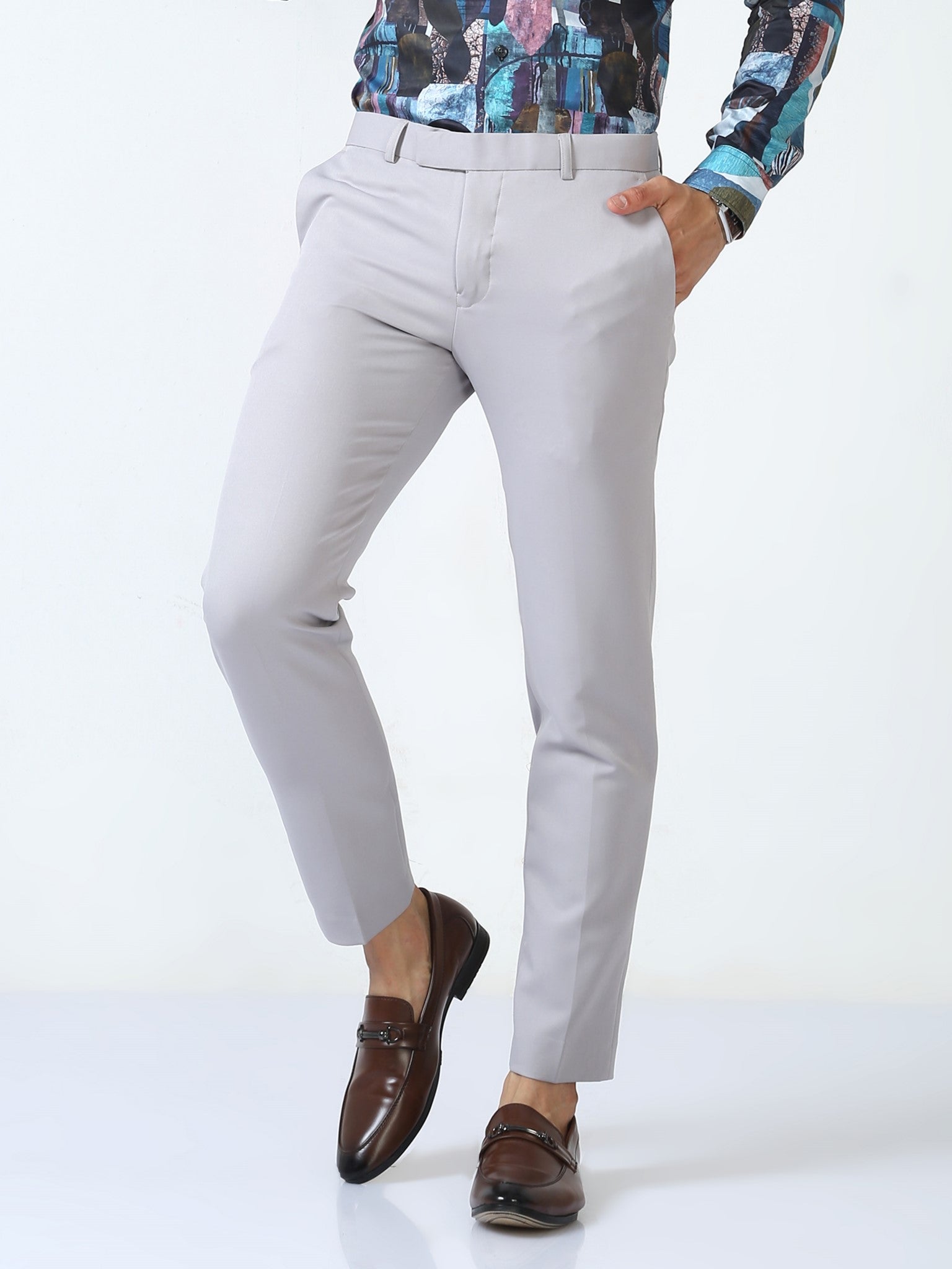 Super Slim Phoenix Formal Light Grey Solid Trouser - Soak